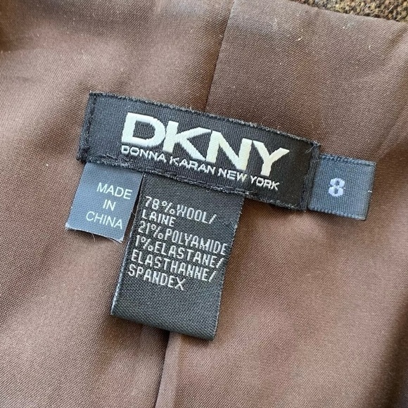 DKNY Donna Karan Wool Blend Ruched Collar Buttoned Blazer Jacket Brown Size 8 - Picture 5 of 6